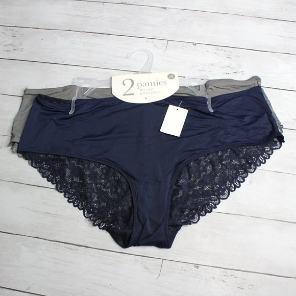 Rene Rofe Women's Lace Panties Set Plus Size 2X Navy Blue Gray - Picture 12 of 12